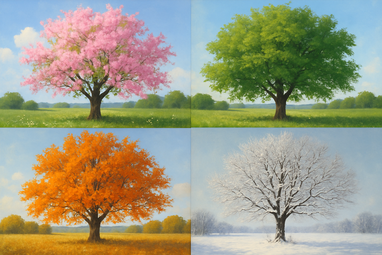 Tree through different seasons showing natural cycles of growth and rest